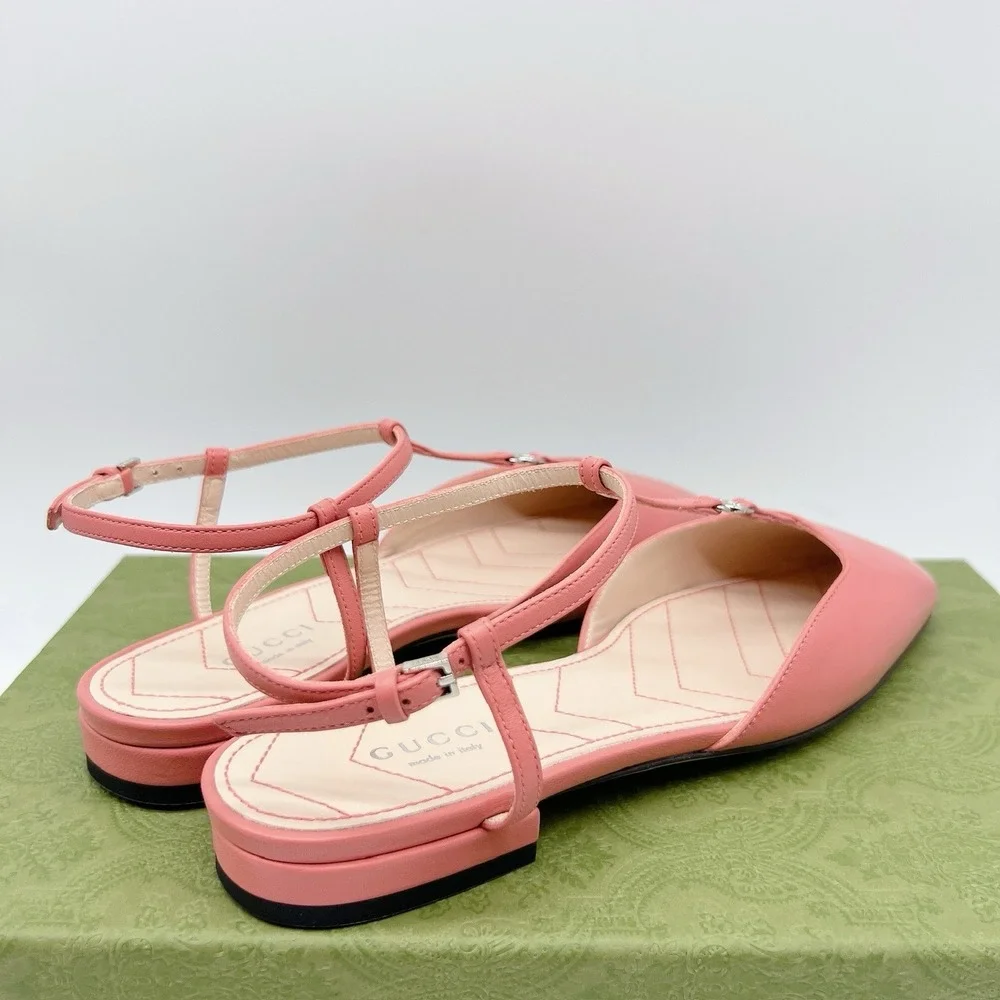 GUCCI Womens Ballet Flat DOUBLE G INTERLOCKING LOGO Slingback Pink Leather EU 36 - Picture 8 of 14